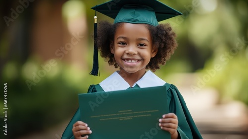 little girl graduate holding diploma photo