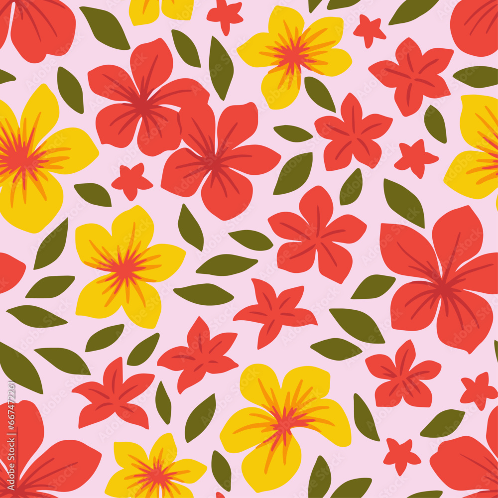Obraz premium SEAMLESS FLORAL TROPICAL FLOWERS VACATION HOLIDAY HAWAIIAN SUMMER ISLAND TEXTILE FABRIC PATTERN SWATCH