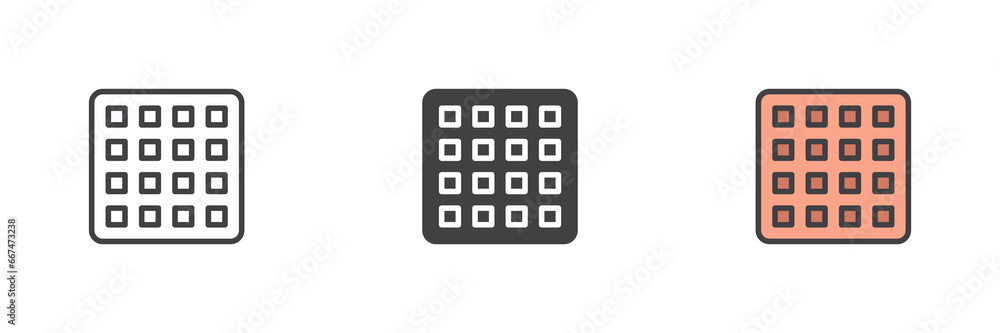 Belgian waffle different style icon set Belgian waffle different style icon set