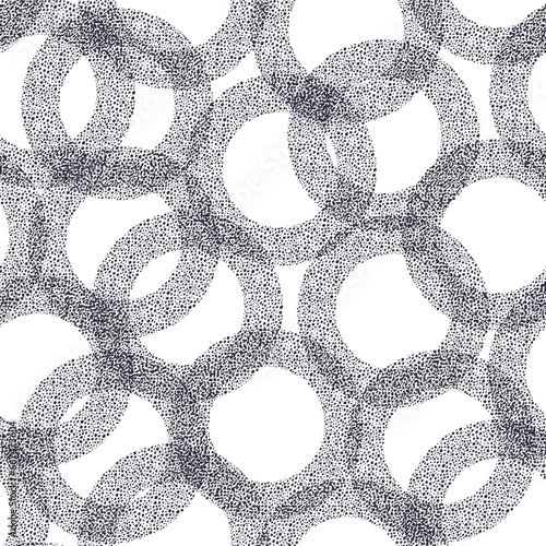 Hand drawn geometric dotted grunge repeating seamless pattern. Circles of dots seamless pattern for textile print, cards, design.