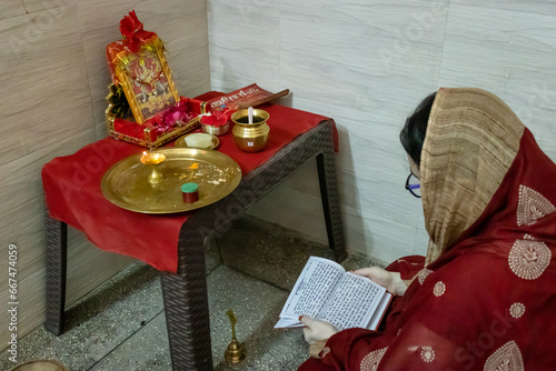 Photography indian women chanting holy mantras at home for spiritual wellbeing from differen