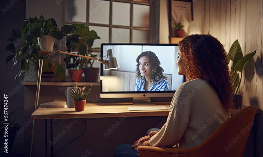 A woman using a computer for work or leisure A woman using a computer for work or leisure