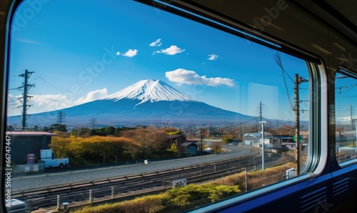 A breathtaking mountain view captured from a train window