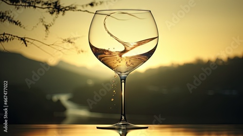  a wine glass with a bird in it on a table.  generative ai