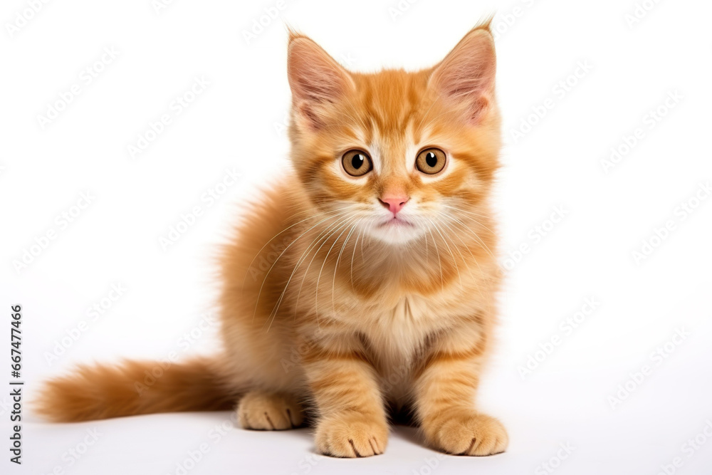 A young cat sitting on white background. 