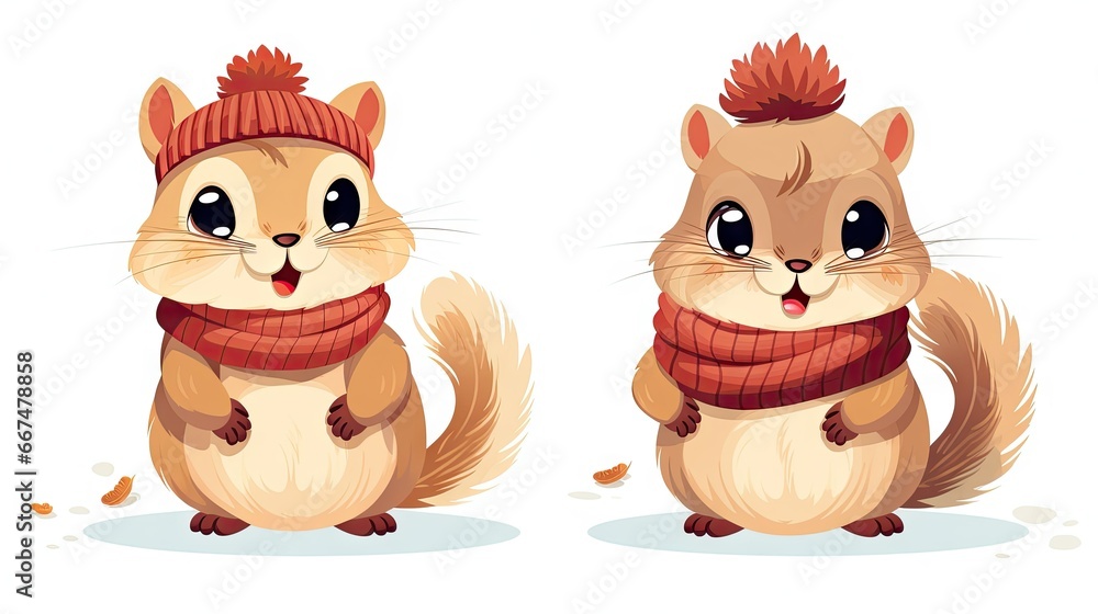 a couple of small animals wearing scarves and scarves. generative ai a couple of small animals wearing scarves and scarves. generative ai