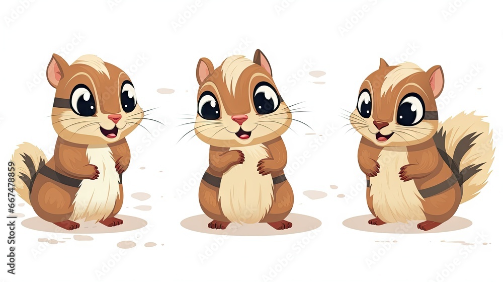 a set of three cartoon chipmuns with different expressions. generative ai a set of three cartoon chipmuns with different expressions. generative ai