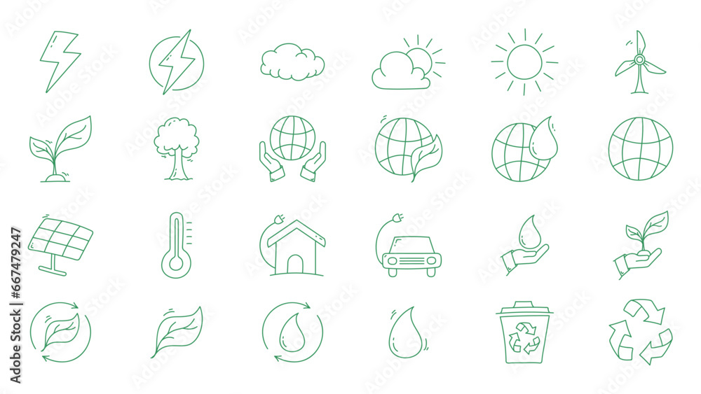 Set of ecology line icon design. Ecology doodle line icon collections.