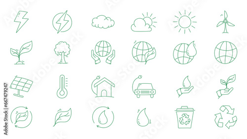 Set of ecology line icon design. Ecology doodle line icon collections.