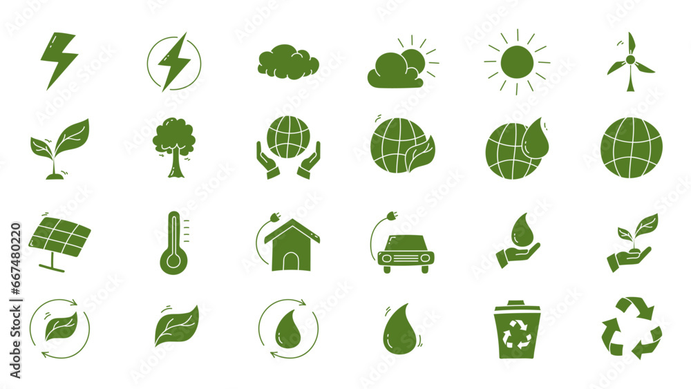 Set of ecology flat icon design. Ecology doodle icon collections. Set of ecology flat icon design. Ecology doodle icon collections.