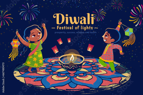 Happy kids on Diwali Festival