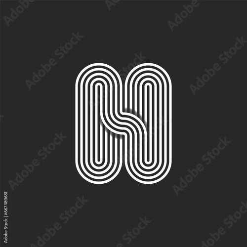 Letter H or N logo monogram parallel lines creative design rounded geometric shapes, hipster initial typography design element.