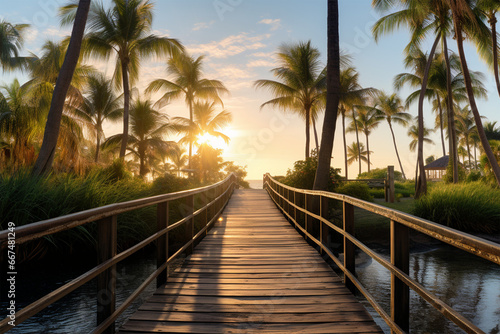 Panorama view of footbridge to the Smathers beach