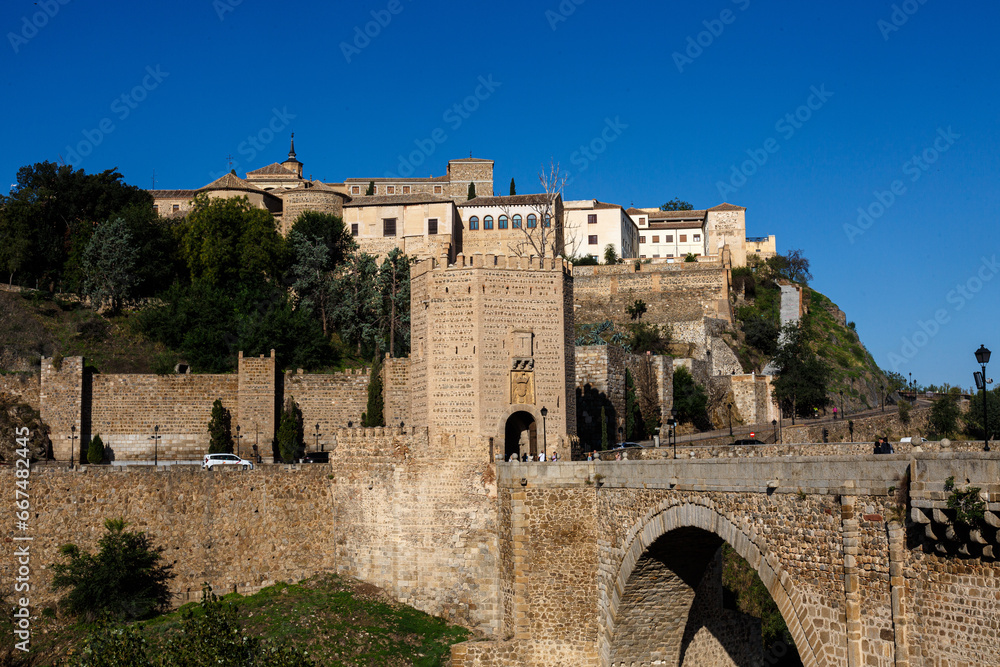 Details from Puente de Alcántara, door and bridge in Toledo