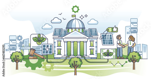 Solar economy and government support green energy development outline concept