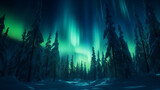 the polar auroras touching trees in a forest