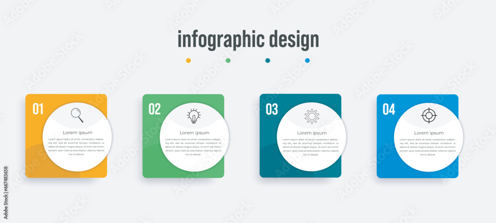 Business infographic design template with 4 options, steps or processes. Can be used for workflow layout, diagram, annual report, web design