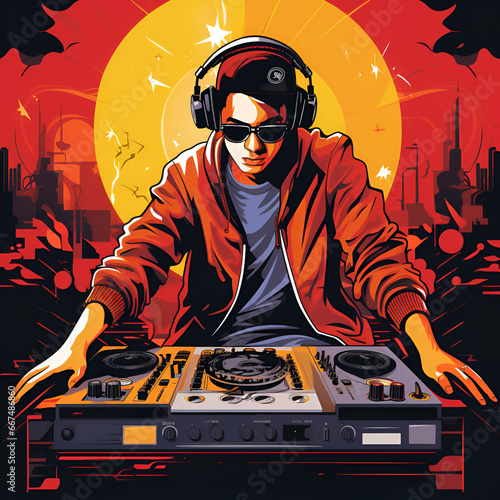 DJ Artistic Style Painting Drawing Vector Style Illustration DJ Station Cartoon Style 