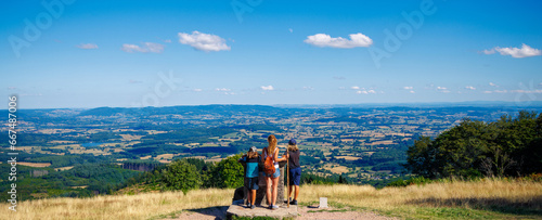 Family traveling in France- Panoramic view of Natural park of Morvan landscape- Travel, adventure, tour tourism concept