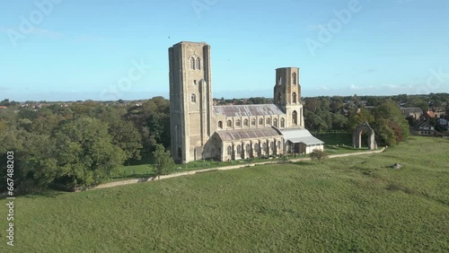 Anglican Parish Church Of Wymondham Abbey With Distinctive Structure In Norfolk, England. Aerial Shot photo