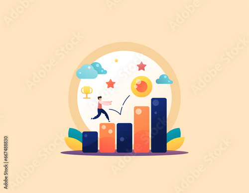 process or progress to develop a business. profits and income continue to increase. Entrepreneurs continue to move or take steps to move forward and achieve success. illustration design concept
