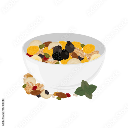 logo illustration of a healthy breakfast of granola cereal with yoghurt and fresh fruit
