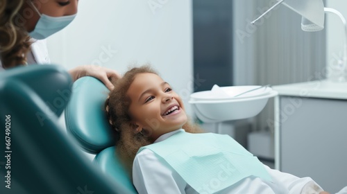 Cheerful nice girl visiting her female dentist