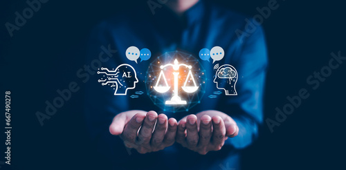 AI ethics or AI Law concept. Developing AI codes of ethics. Compliance, regulation, standard , business policy and responsibility for guarding against unintended bias in machine learning algorithms. #667490278