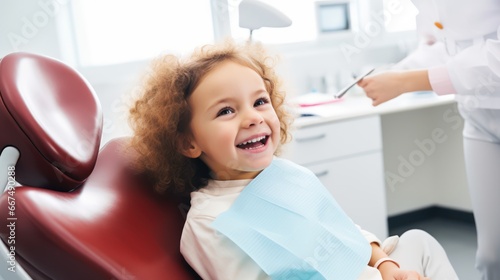 Cheerful nice girl visiting her female dentist photo