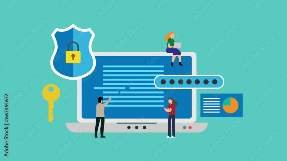 Laptop with Firewall Protection Shield on Screen Laptop with Firewall Protection Shield on Screen