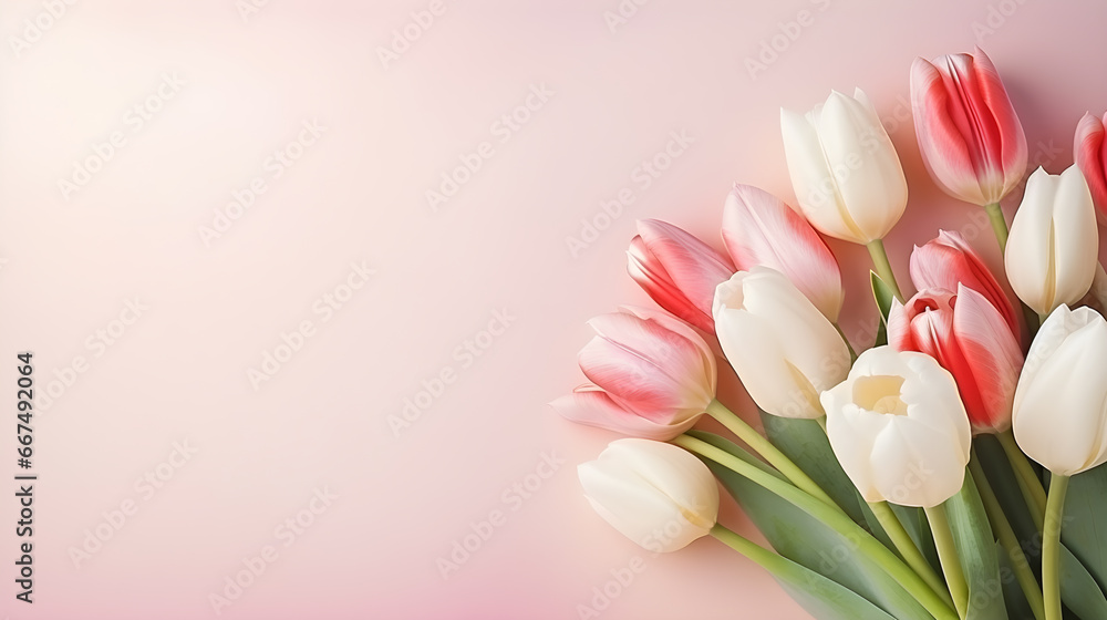 bouquet of pink tulips with free text space Seasonal Spring Holiday with free text space