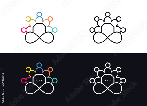 Infinity symbol with colorful people, symbolizing endless diversity, unity, and lasting human connection, portraying a harmonious world of all backgrounds.