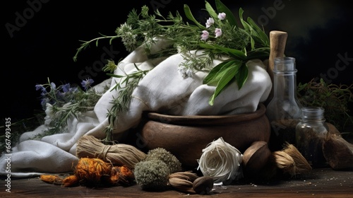 herbal medicine in mortar a...