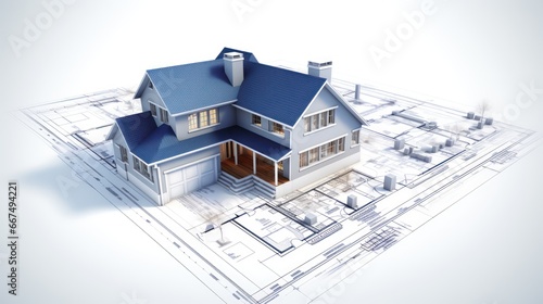 3d small house model on architecture floorplan