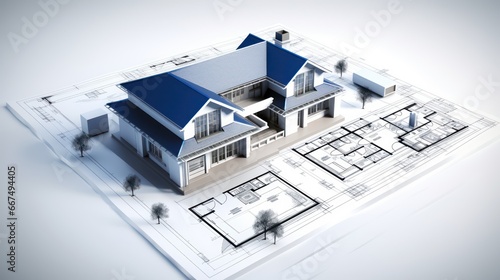 3d small house model on architecture floorplan