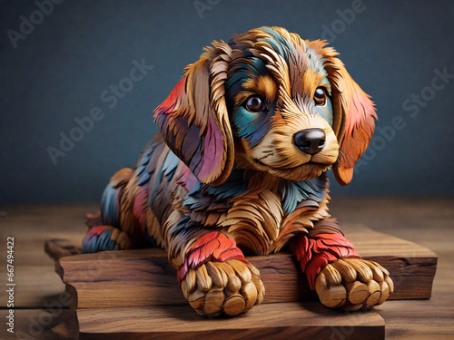 A puppy made using Wood ,Wood carving