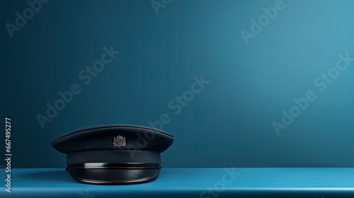 Navy blue police hat on nav...