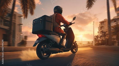 Moped rider delivering parc...