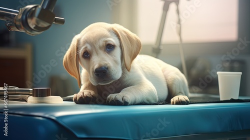 Labrador puppy receiving va...