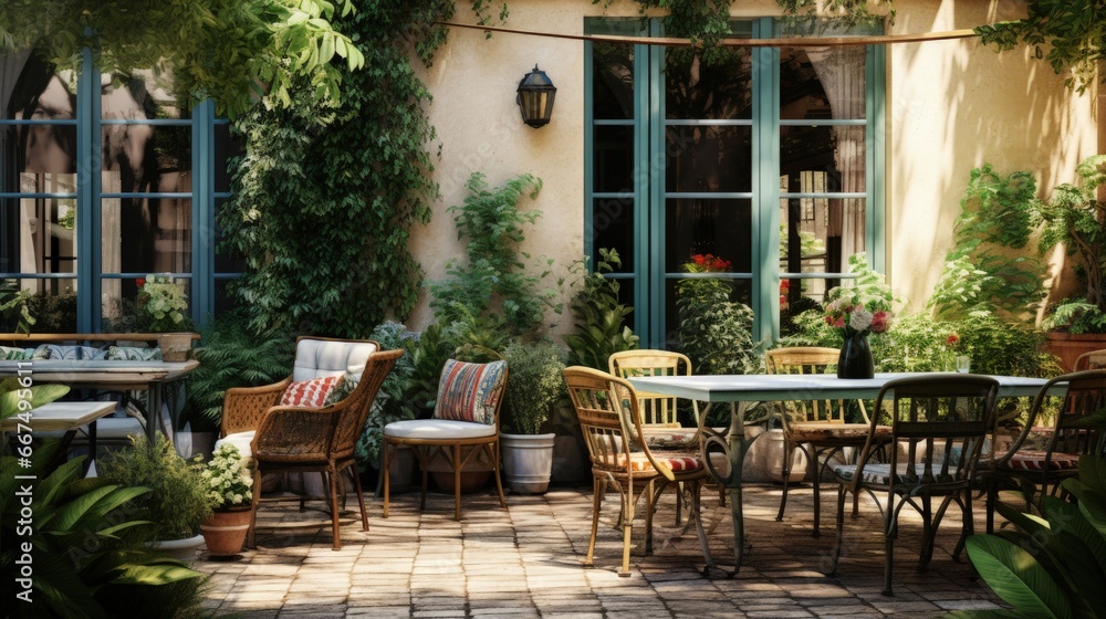 Outdoor terrace adorned with flora furniture Outdoor terrace adorned with flora furniture