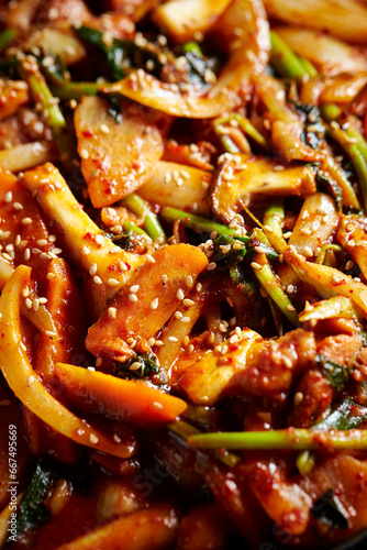 Stir-fried spicy vegetables on a plate