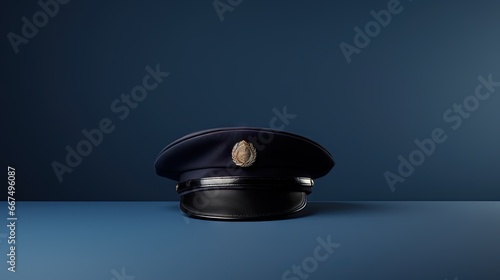Navy blue police hat on nav...