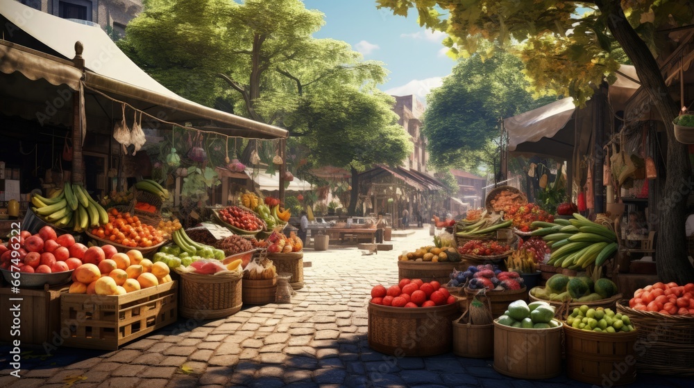 Outdoor market showcasing fruits and vegetables