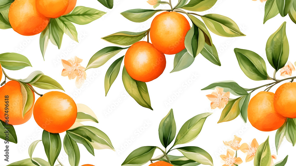 watercolor fruit orange seamless pattern