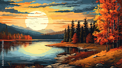 fail foilage autumn landscape with lake and trees ai generated art 