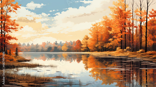 fail foilage autumn landscape with lake and trees ai generated art 