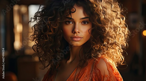 Beauty, portrait and natural face of black woman with healthy freckle skin texture touch. Aesthetic, facial and skincare cosmetic model girl. Generative AI