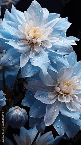 Light blue flower on a background. Closeup. Big shaggy flower. Floral flower illustration. Generative AI