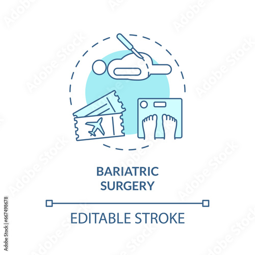 2D editable blue bariatric surgery icon, simple isolated monochromatic vector, medical tourism thin line illustration.