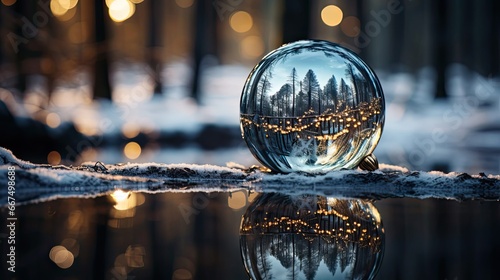 Glass spear ball globe. Christmas snow globe. Generative AI